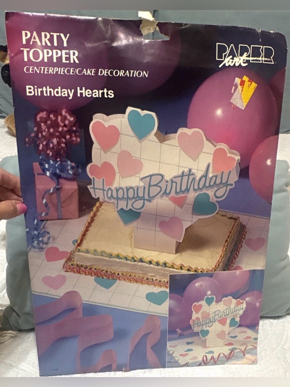 Vintage 1987 Paper Art Co Birthday Hearts 3D Cake Topper/Centerpiece